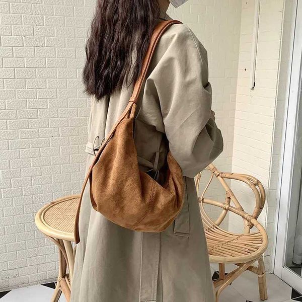 Vintage Scrub Cuero Mujeres Hobos Bolso de hombro Diseño de marca Bolso de las señoras Mujer Crossbody Nuevo Invierno Faux Suede Tote Bolsa 220923