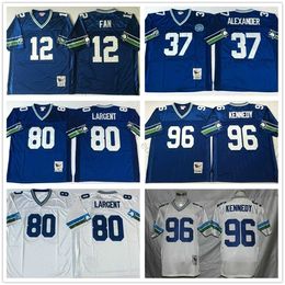 Vintage Seattle #80 Steve Largent Jersey Seahawk 37 Shaun Alexander 12 12e fan 96 Cortez Kennedy Mens Blue White Football Jerseys