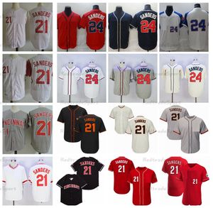 Vintage Deion Sanders # 24 Baseball Jerseys Hommes SF Atlanta Cincinnati 1991 Rouge Bleu Cousu Chemises