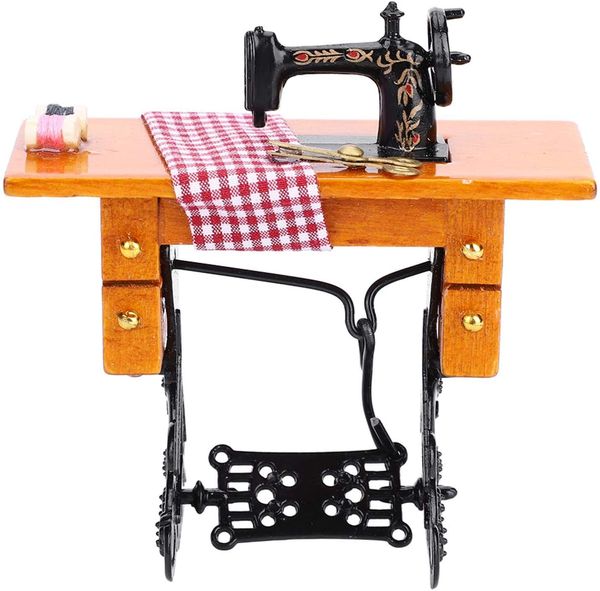 Máquina de coser vintage, herramientas artesanales en miniatura, casa de muñecas para niños, juego de pie en miniatura, accesorios para muebles, adorno de escena de muñeca Retro, juguetes de simulación para niños 1222350