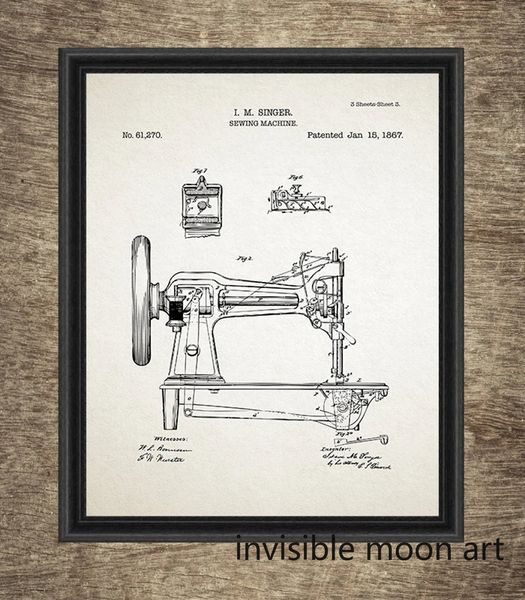 Machine à coudre vintage Machine de couture Patent Soue étude de couture Affiches Art Toile Peinture PEINTURE MUR PATO