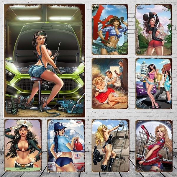 Vintage Sexy Beauty Poster Plaque de peinture en métal Vintage Sexy Girl Tin Sign Retro Girls Metal Sign Plaque décorative Home Wall Decor Man Cave Taille 30X20CM w01