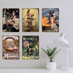 Vintage sexy meisje tin bord auto poster metalen plaat gepersonaliseerde woonkamer decoratieve plaques retro iron schilderij home decor home garage muur decor maat 30x20cm w01