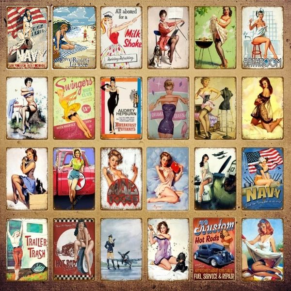 Vintage Sexy Lady Metal Tin Sign Affiche Sexy Woman Tin Signs Chic Art Peinture Café Pub Bar Club Casino Mur Home Decor Garage Man Cave Home Wall Decor Taille 30X20CM w01