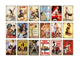 Vintage Sexy Lady Pin Up Girl Iron Painting Tin Signes Metal Plate Art Affiche Mur Sticker Bar Café House Home Decor Home Man Cave Retro Plate Taille 30X20CM