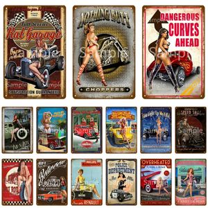 Vintage Sexy dame Pin Up fille fer peinture Rat Garage Shabby Chic affiche voiture Sexy filles étain signes homme grotte Pub maison décoration murale