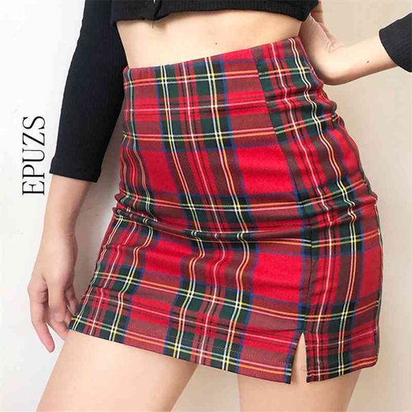 Vintage Sexy mini faldas a cuadros para mujer kawaii lápiz bodycon faldas mujer rojo azul falda chica verano coreano faldas mujer 210412