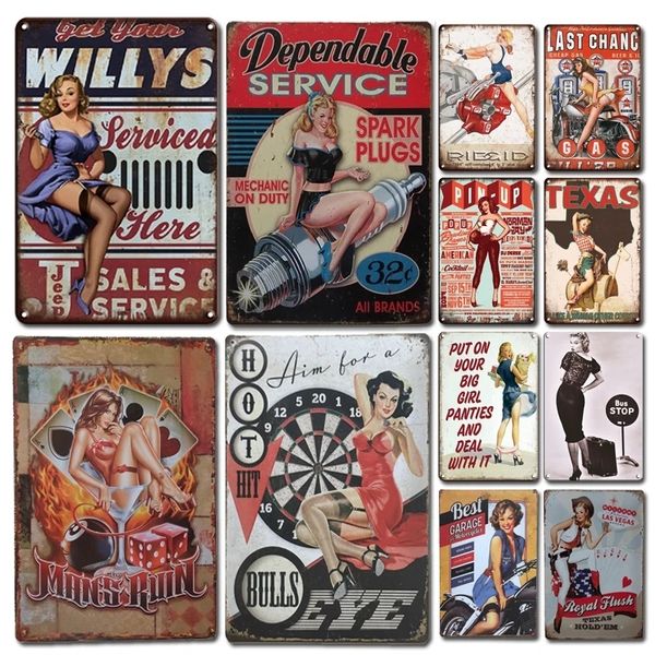 Vintage Sexy Pin-up Girl Metal Cartel de chapa Retro Etiqueta de la pared Decoración Sexy Girl Placas Decoración Chic Dormitorio Sala de estar Decoración de la pared Placas de metal Tamaño 30X20cm w01