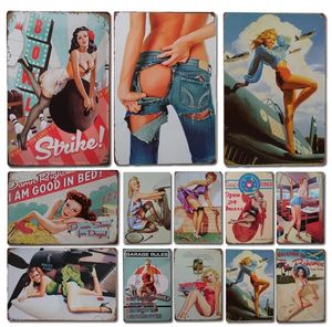 Vintage Sexy Pin Up Girl Affiche Métal Peinture Plaque Tin Sign Rétro Plaque Décorative Beach Bar Salle De Bains Décoration Murale Accessoires 30X20cm W03