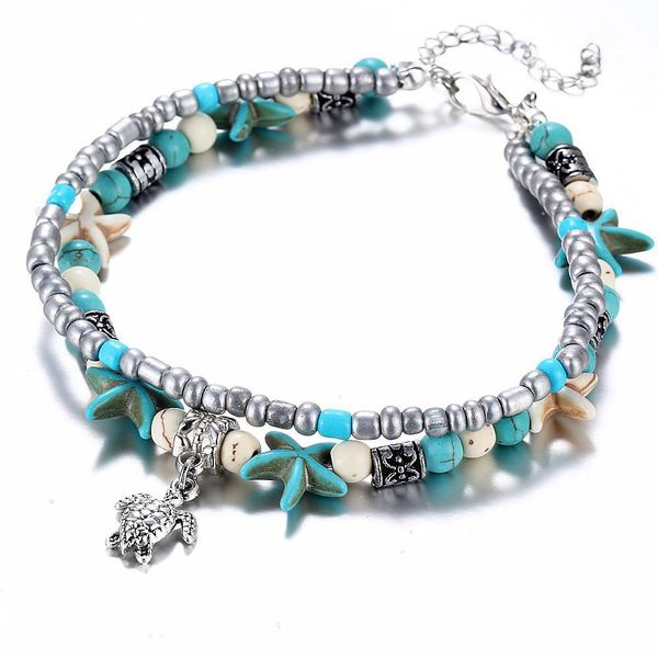 Vintage Shell Perles Étoiles De Mer Bracelets De Cheville Pour Les Femmes Nouveau Multi Couche Tortue Cheville Jambe Bracelet À La Main Bohème Bijoux Sandales Cadeau