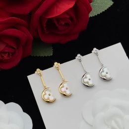 Pendientes colgantes de acero inoxidable chapados en oro y plata de 18 quilates con diseño de trébol de concha vintage, elegantes, para mujer y niña, joyería para fiesta de boda con caja