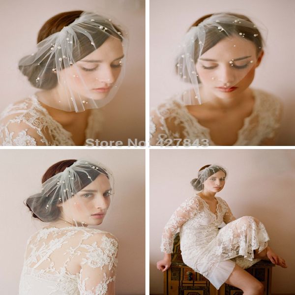 Vintage Blush Blush Veil Wedding Bridal Veils courts avec peigne Pearl Blusher Veil Bride Hair Accessories 2021 Headpices 264W