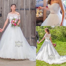 Robe De mariée Vintage à manches courtes, en dentelle détachable, avec des appliques, décolleté en cœur, robe De mariée, grande taille