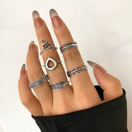 Vintage Color plata 6 unids/set anillo de serpiente para Mujeres Hombres anillos de hojas geométricas joyería de moda para hombre y mujer