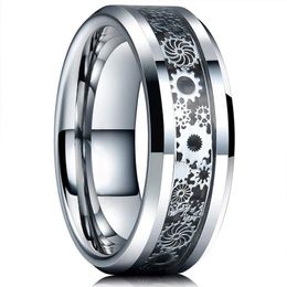 Vintage Silber Farbe Zahnrad Edelstahl Herren Ringe Keltischer Drache Schwarz Carbon Fiber Inlay Ring Herren Ehering320r