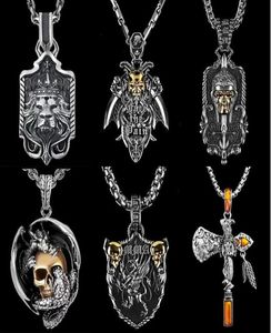 Vintage Silver Color Lion Dragon Axe Pendant Punk Domineering 3D Skull Statement Colliers pour femmes hommes Viking Bijoux7055511