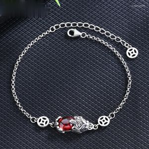 Bracelet Pi Xiu Vintage couleur argent pour femmes, chaîne de pierres précieuses rouges pour Feng Shui, richesse, lien de bijoux porte-bonheur et sain