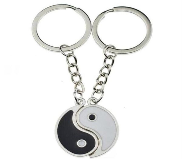 Vintage Silver Couple China ENAMEL YIN YANG KEYCHAIN ​​Key Key Ring Chain Chain Souvenirs Valentine039S Gift For Keys Car Bijoux NEW355093177