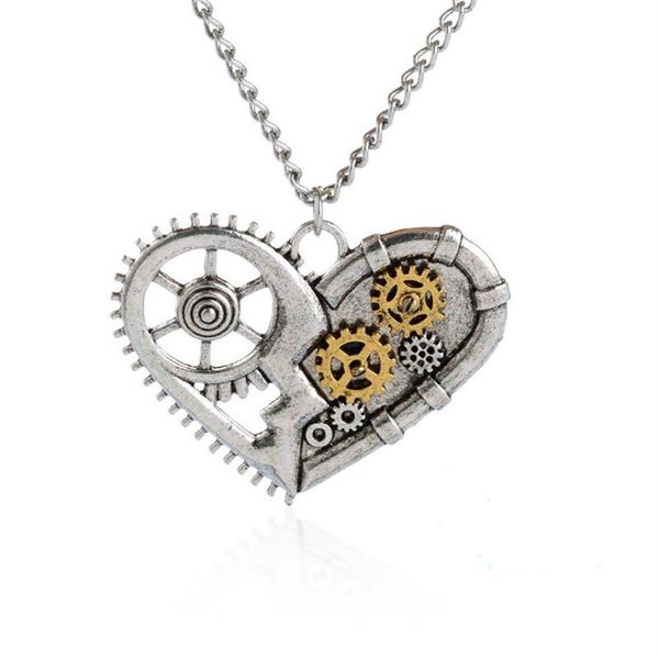 Chaîne pendentif coeur en argent Vintage, collier Steampunk pour femmes et filles, clé en cristal, breloque papillon abeille, Steam Punk, bijoux 249K
