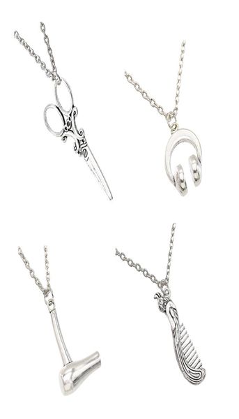 Collier de bijoux en argent Vintage pour hommes avec sèche-cheveux ciseaux peigne pendentifs forme collier de mode femmes et hommes cadeaux 2141097