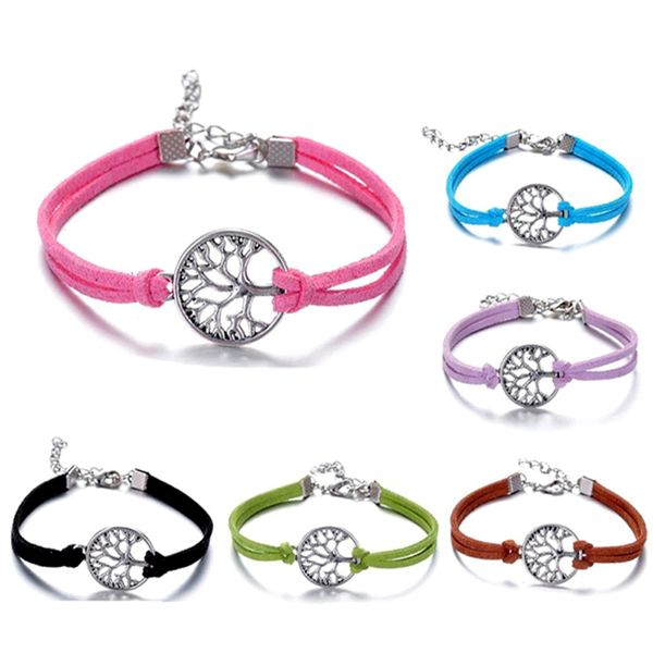 Vintage argent multicolore chaîne en cuir souhait arbre d'espoir bracelet à breloques pour femmes filles simples bracelets d'amitié bracelets beaucoup en gros