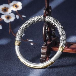 Adorno de plata Vintage Lijiang hecho a mano plata S999 pulsera de plata de pie Ruyi oro aro pulsera hecha a mano