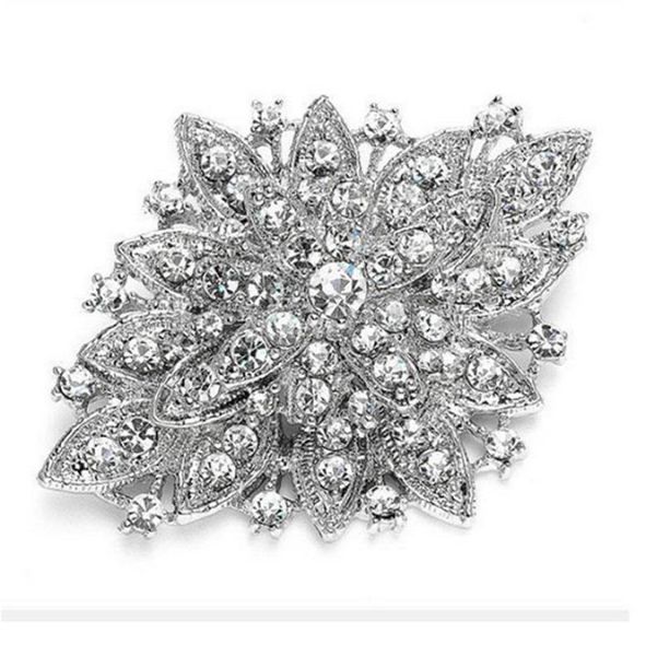 Siltage plaquée en argent en phine de cristal diamante grand mariage bouquet de bouquet broche broche 11 couleurs disponible1137282