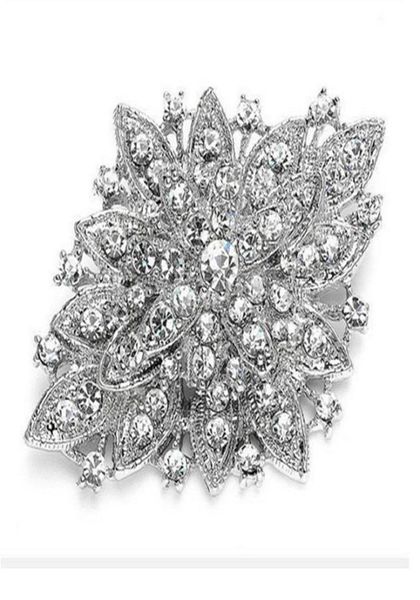 Siltage plaquée en argent Righestone cristal diamante grand mariage bouquet de fleur broche broche 11 couleurs disponible4112968