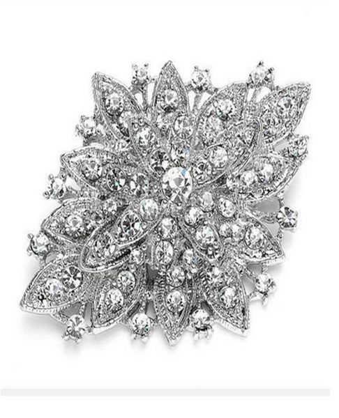 Vintage argent plaqué clair strass cristal Diamante grand Bouquet de mariage fleur broche broche 11 couleurs disponibles 1679134