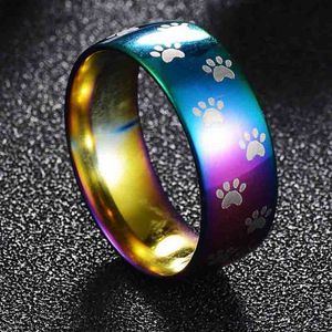 Rainbow Bear Paw anillo banda dedo anillos de acero inoxidable para hombres mujeres regalo de boda joyería de moda