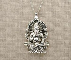 Vintage Silverslord Ganesh God van Fortune Pendant Hindoe Elephant Charms Chart Choker Statement ketting Hanger Woman Fashion Jood2931000