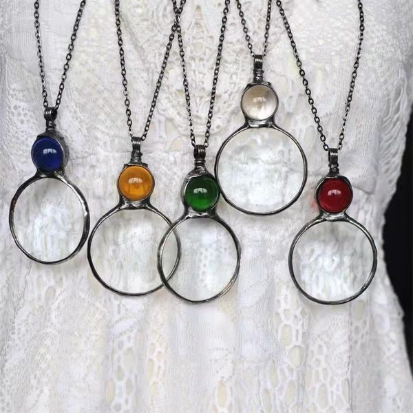 Colliers multicolores simples Vintage, pendentif loupe, accessoire de bijoux cadeau