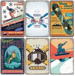 Vintage skiing metalen tinnen tekens winter ski -sportposter retro metalen plaat voor ski club garage home muur decoratie plaat 30x20cm w03