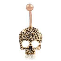 Vintage Skull Metal Body Sieraden Piercings Rvs Strass Navel Bell Button Piercing Dangle Rings voor Vrouwen Gift