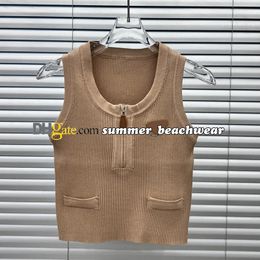 Vintage Slim Knit Vest de la femme Casual Breffable Tristable Vie vers Designer Metal Logo Tob Tops Femme Tricots Tee Tee With Zipper