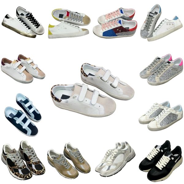 Zapatillas vintage Zapatos de diseñador de estrellas sucias Zapatos casuales con cordones Zapatos de skate de cuero genuino Zapatillas de deporte con diamantes brillantes Zapatos de plataforma con estampado de leopardo Hooploop al aire libre