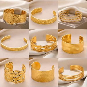 Vintage gladde onregelmatige twist brede armbanden voor vrouwen gouden kleur roestvrijstalen geometrie open manchetbanden sieraden cadeau 240417