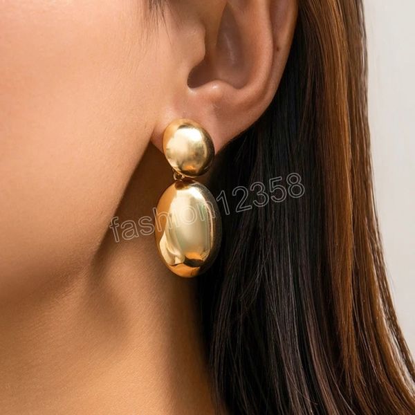 Boucles d'oreilles Vintage rondes et lisses pour femmes, grande boule en métal, boucles d'oreilles classiques de couleur or, Piercing, bijoux d'oreille