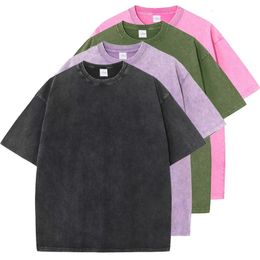 T-shirt manches courtes pour hommes, Vintage, flocon de neige, couleur unie, en coton, lavage avec de l'eau ancienne, T-shirt hip-hop de rue, 240130