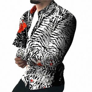 Vintage Social Lg chemises à manches pour hommes surdimensionné chemise décontractée imprimé tigre fesses hauts vêtements pour hommes vêtements de fête en plein air c0D9 #