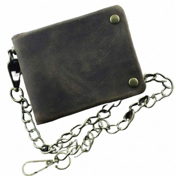 Cartera de cuero de piel suave vintage para hombre, monedero plegable, billetera de motorista retro, bolsos masculinos de cuero genuino, bolso de tarjeta a5bp #