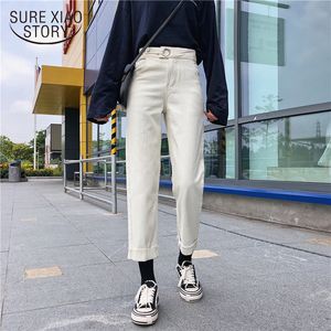 Vintage Solide Noir Blanc Droite Femmes Style Coréen Lâche Taille Haute Slim Cheville Longueur Jeans Pantalon 7284 50 210417