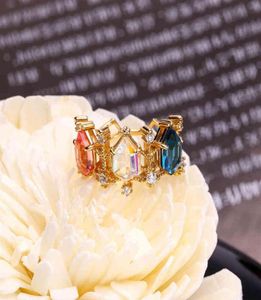 Vintage Solid SV925 Princesse colored Crystal Quartz Crown Lovely Vermeil Victorian Antique Jewelry Tiara 3 Stone Gold Ring239b7653719
