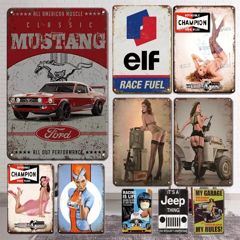 Vintage Spark Plugs Metal Poster Tin Sign Sexy Pin Up Girl Metal Plate Signs Car Stickers Art Painting Retro Garage Decor Plaque Sexy Girl Poster Decor size 30X20CM w01