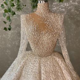 Vintage Sparkle Trouwjurken Bling Lange Mouwen Moslim Bruidsjurken 2022 Fashion Kant Lovertjes Custom Made Robe De Mariage