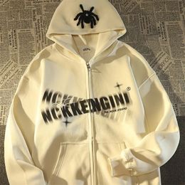 Vintage Spider Bordado Traje Harajuku Chaqueta Hombres Otoño Pareja Sudadera Carta Ropa Anime Zip Up Sudadera con capucha 240202