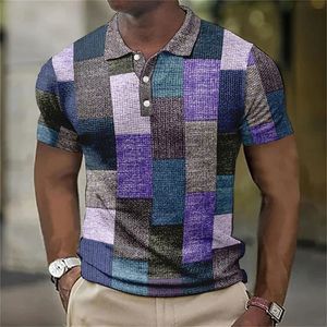 Vintage splicing gestreepte plaid 3D -geprinte polo shirts voor mannen kleding mode dames streetwear blok grafisch poloshirt y2k tops 240513