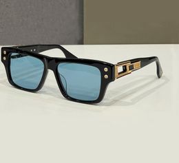 Vintage vierkante piloot zonnebrillen voor mannen glanzende zwarte/blauwe lens zonnebril wrap zonnebril UV -bril met doos