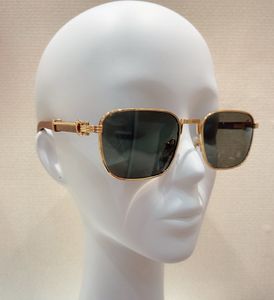 Lunettes de soleil carrées Vintage en bois, verres dorés et verts pour femmes, lunettes de luxe, nuances Occhiali da sole UV400