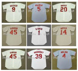 Jersey Vintage Bob Gibson Jack Clark Lou Brock McGwire Ozzie Smith Jim Edmonds Curt Ininonge Molina Maxvill John Tudor Joe Torre Ken Boyer Blanc Blanc Bleu Grey Retro Baseball